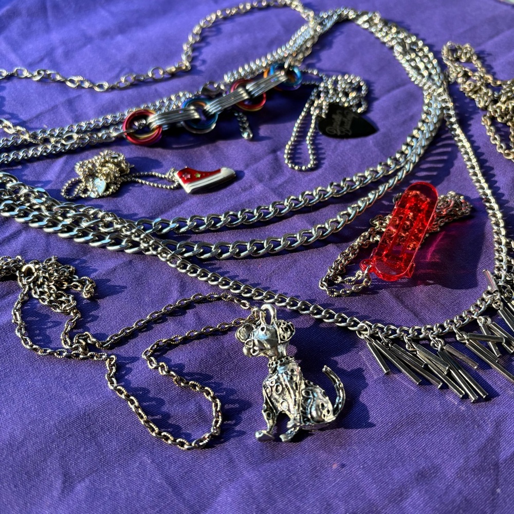 Silver necklace stack skater punk grunge bundle of necklaces jewelry lot